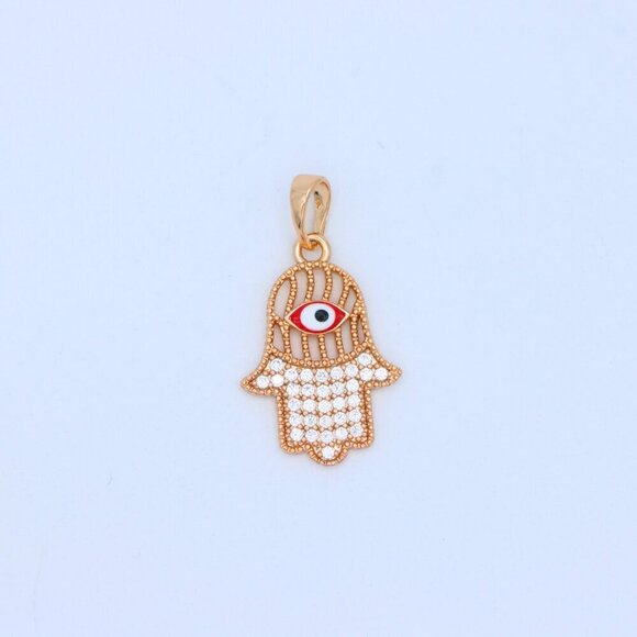 "Rose Gold Hamsa Hand Pendant with Evil Eye and Sparkling Stones, XPPT1386 - Picture 8 of 13